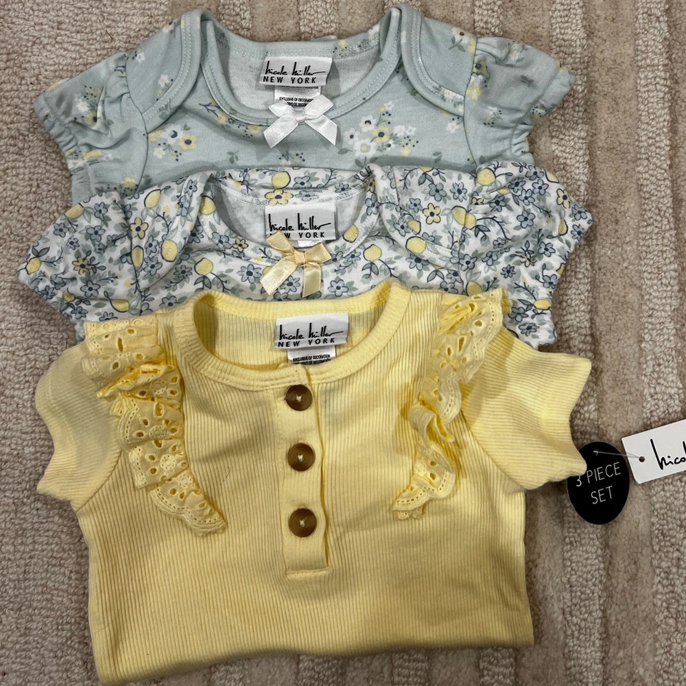 Nicole Miller Kids Yellow and Blue Shirt Onesies - Set of 3